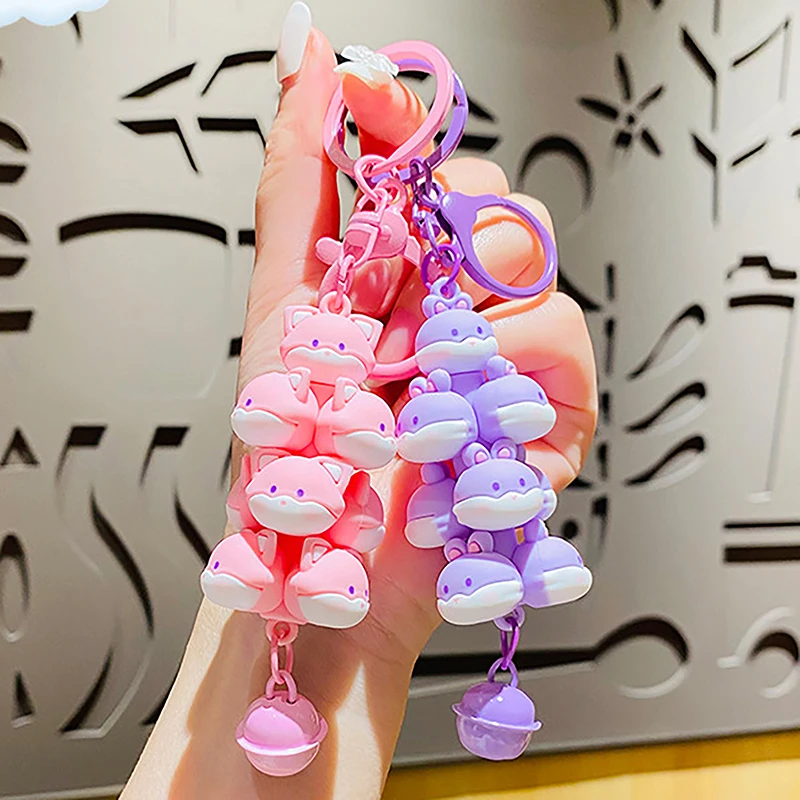 

1PC Creative Cute Big Eared Fox Doll Key Chains Lovely Dream Rabbit Jenga Key Ring Cartoon Couple Kids Bag Pendant Keyfob Gift