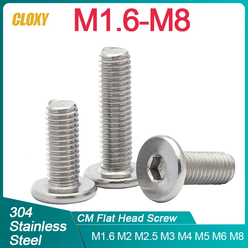 5/ 10/ 20/ 50pcs CM M1.6 M2 M2.5 M3 M4 M5 M6 M8 304 Stainless Steel Hex Socket Ultra Thin Super Low Flat Wafer Head Screw Bolt