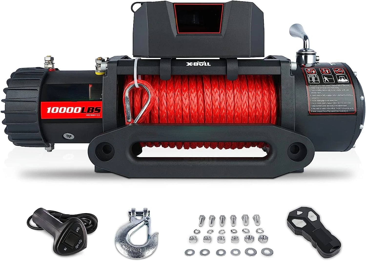 

10000 lb. Load Capacity Winch Kit 12V Synthetic Rope,Waterproof Winch with Hawse Fairlead, with Wireless Handheld Remote and C