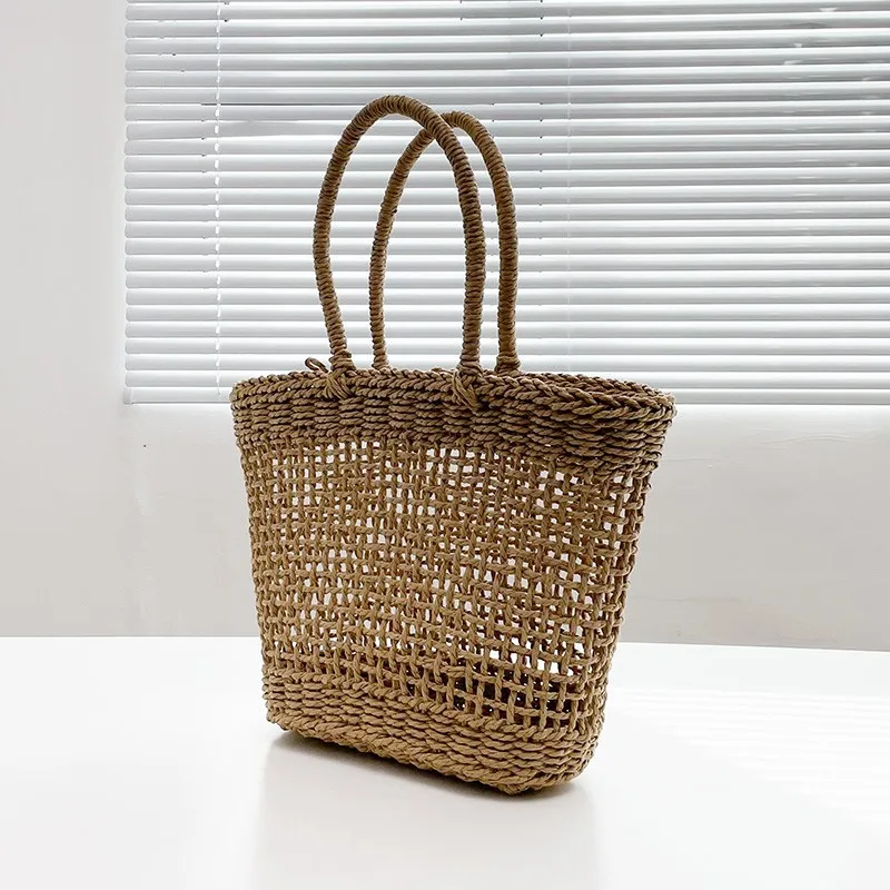 Japanese Simple Women Straw Bag Casual Outdoor Woven Bags Large Capacity Female Shoulder Bags Trendy Solid Color Handbags 2022