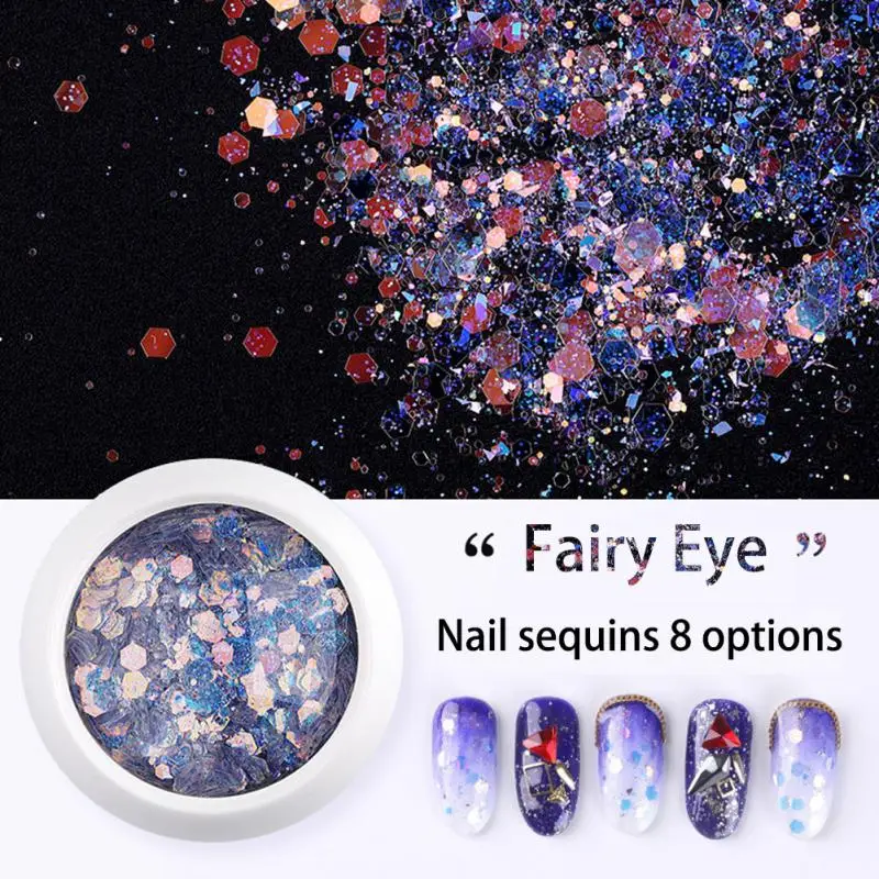 

8 Color Reflective Nail Glitter Flash Powder Sequins Laser Shiny Chrome Pigment UV Nail Jewelry Nails Art Decoration TSLM1