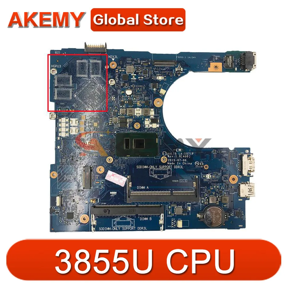 

CN-0PW46V 0PW46V FOR Dell INSPIRON 15 5559 5459 17 5759 Laptop Motherboard AAL15 LA-D071P SR2EV 3855U DDR3L Mainboard 100% Work