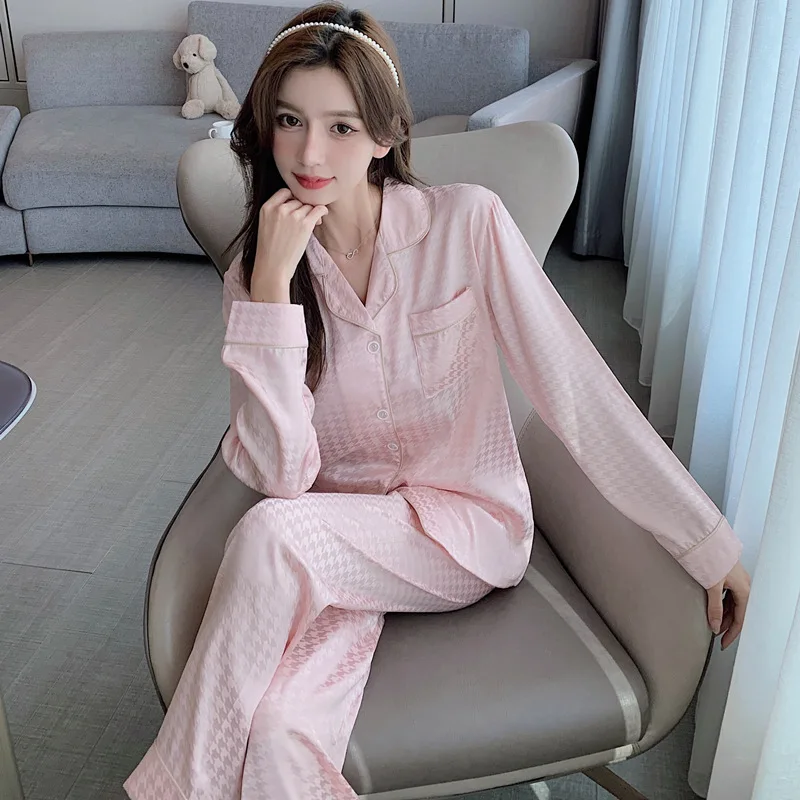 Ice Silk Pajamas Women Fashion Long 