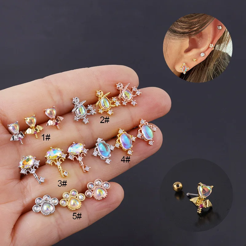 

Fashion Helix Piercing Earrings Cartilage Ear Stud Gemstone Ear Pin Earring Moonstone Women Jewelry
