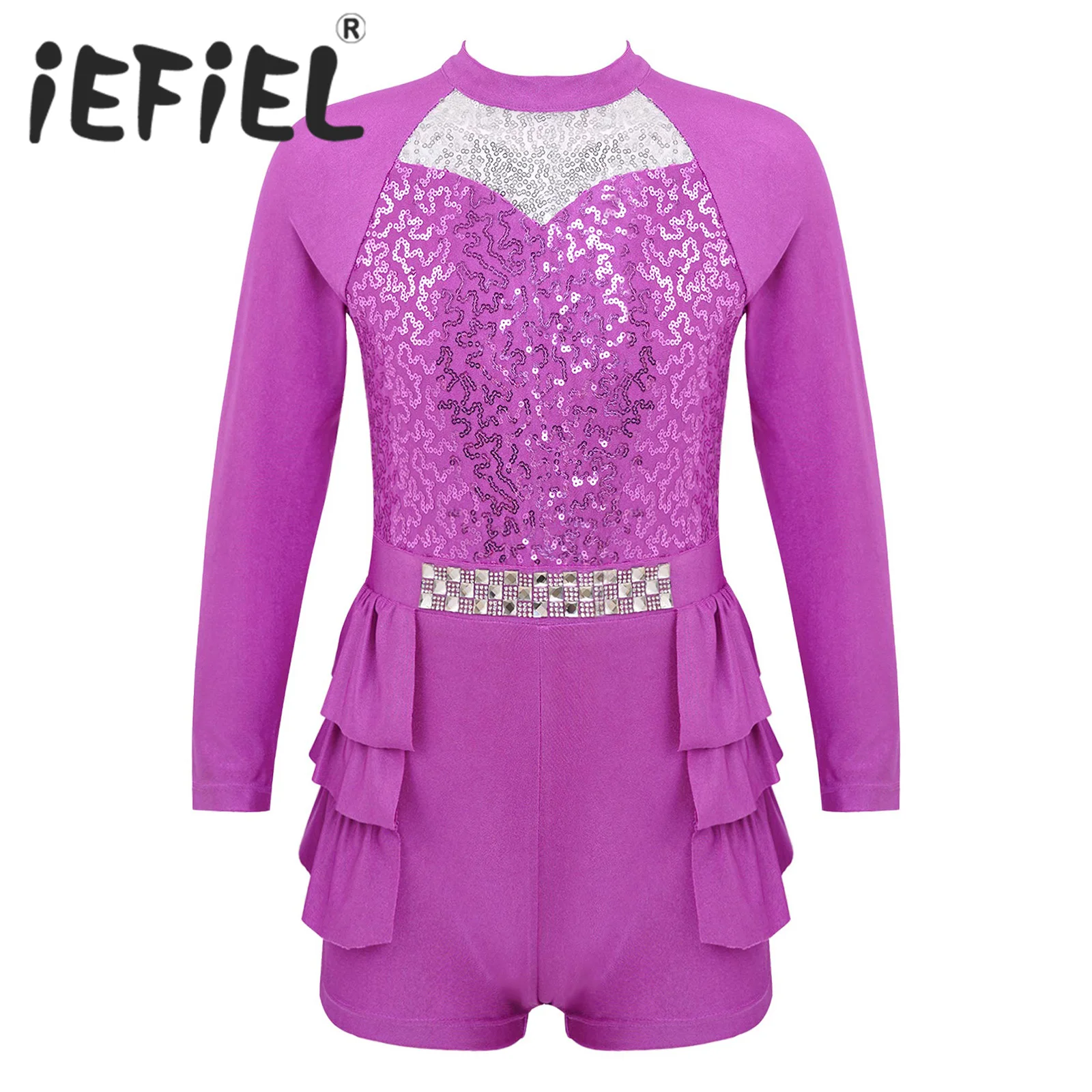 Детское балетное трико с блестками длинным рукавом