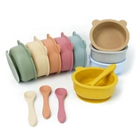 children silicone feeding bowl spoon dishes set non slip toddlers soild food feeding learning tableware baby supplise