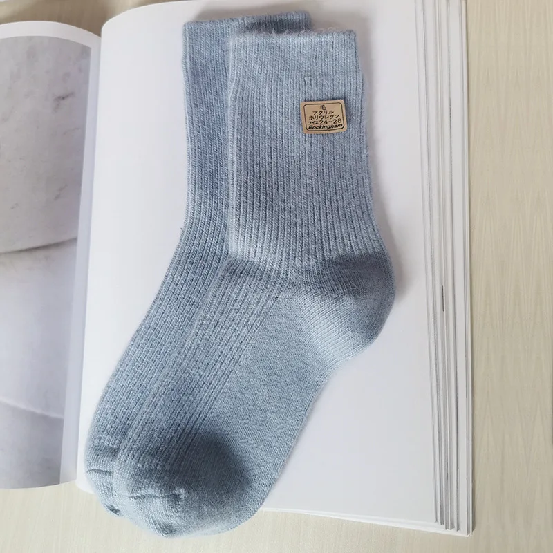 2 Pairs Pure Cashmere Wool Warm Women's Socks Merino Heating Winter Thick Pure Wool Mid-calf Women's Socks Kawaii Cute Socks