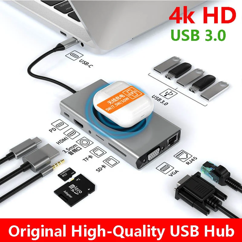 

Usb Hub 3.0 Docking Station Usb 3.0 Splitter Several Ports Type C Extensor Usb Dock Concentrator 4K HD For Xiaomi Lenovo Macbook