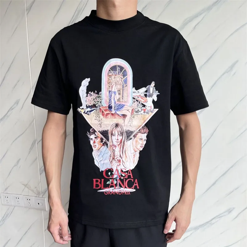 

23SS Casablanca Spring/Summer New Portrait Letter Print Round Neck Men's And Women's Top Short Sleeve T-Shirt