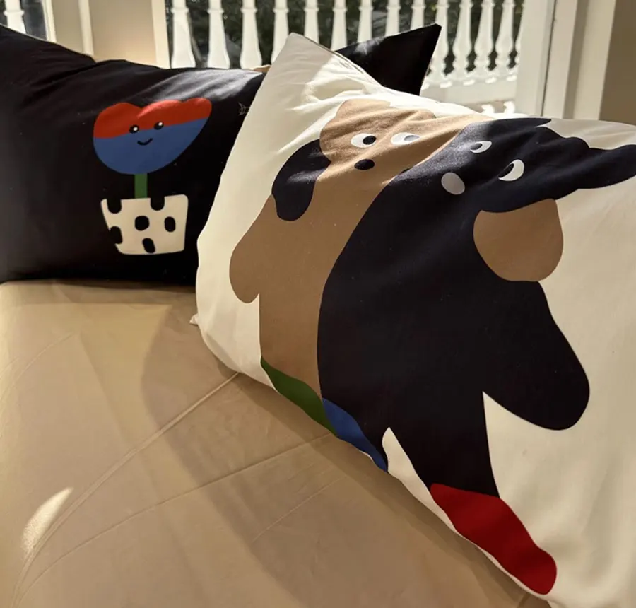 Женский комплект постельного белья с черными полосками двойной полный