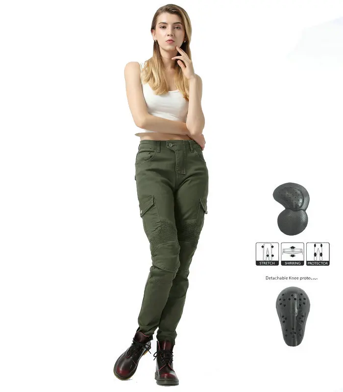

Hot Selling Motorcycle Women's Jeans Military Green Casual Motorcycle Racing Pants