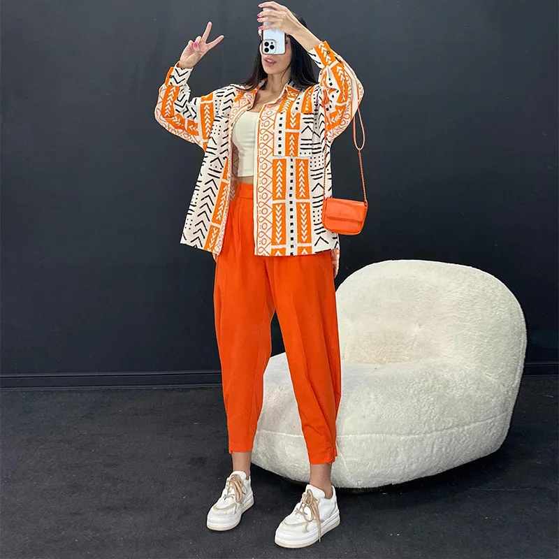 

Wepbel Loose Shirt Top Women Suit Long Sleeve Shirt Ankle-Tied Harem Pants Two-Piece Suit Casual Shirt Top Straight Trousers