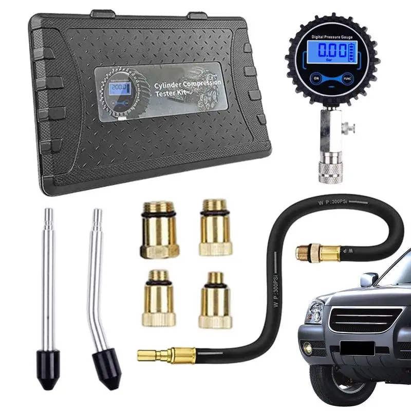 

Digital Compression Gauge Cylinder Compression Tester Kit 0-200PSI Car Engine Cylinder Compression Test Tool Kit With Adapters &