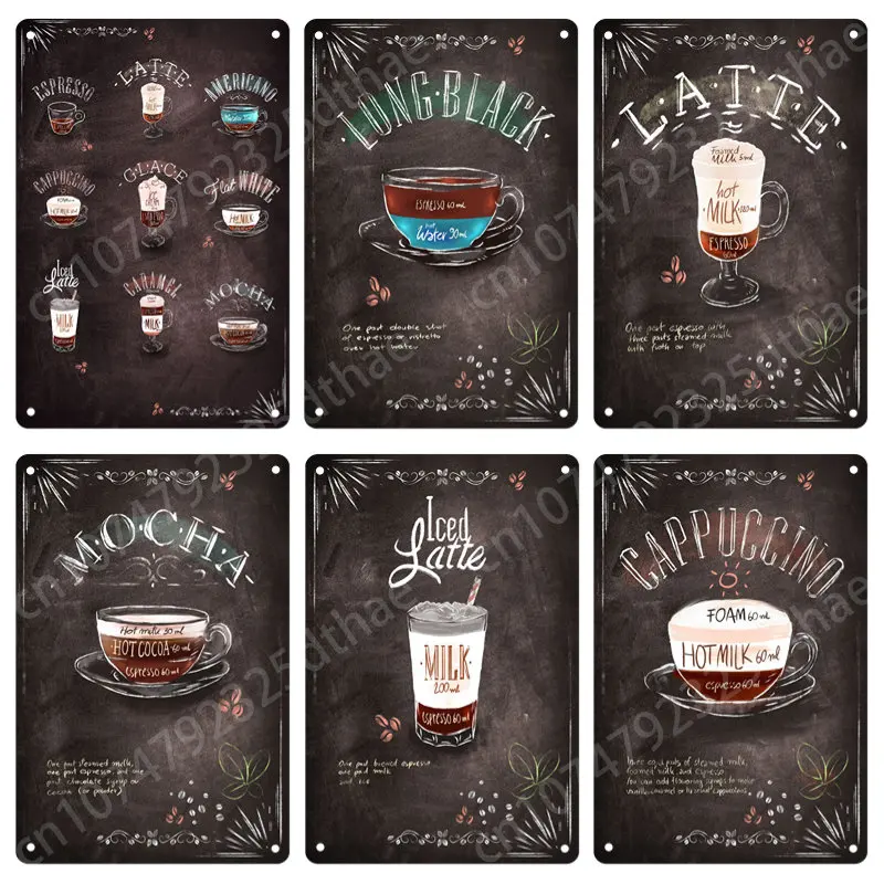 

Vintage Coffee Menu Metal Tin Signs Painting Billboard Poster Home Cafe Bar Club Wall Art Decor Plate Mural Aesthetics Plaques