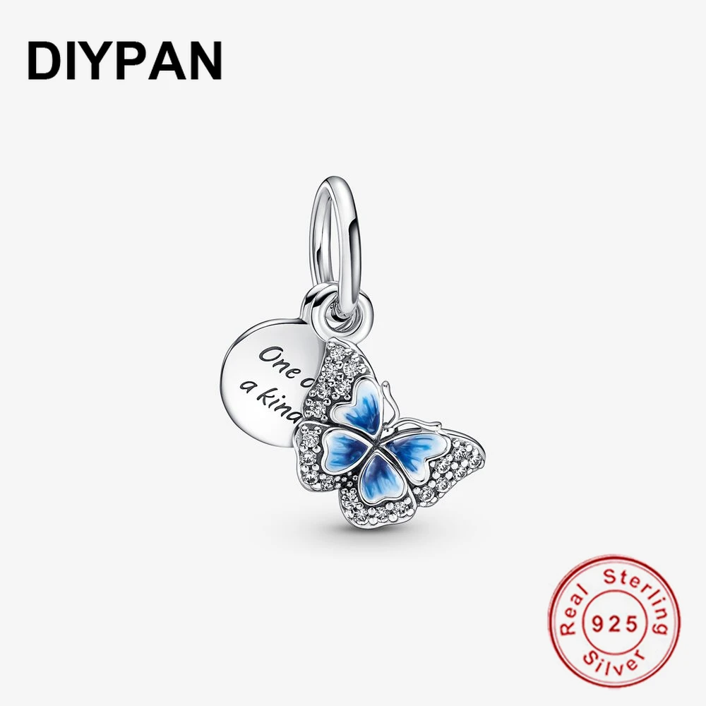 

Blue Butterfly & Quote Double Dangle Charm Pendant Fit Original Bracelet Charms 925 Sterling Silver Charm Berloque