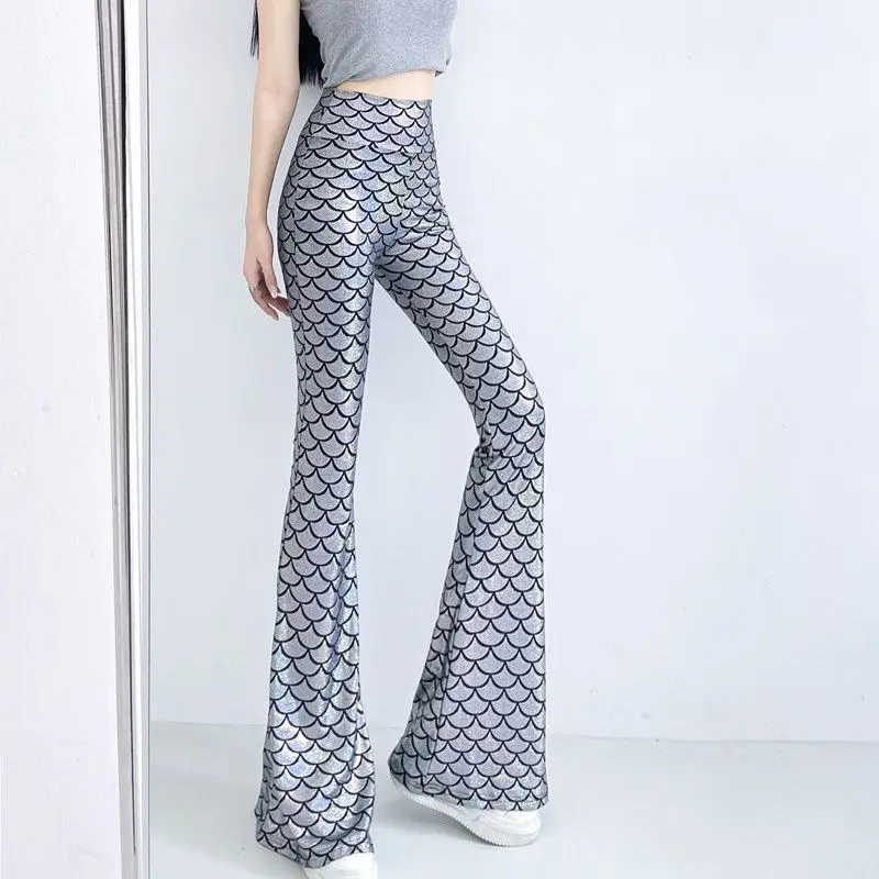 Женские блестящие облегающие брюки-клеш с высокой талией