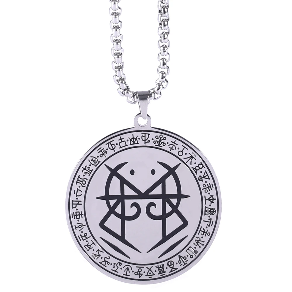 

Ювелирные изделия из нержавеющей стали Xincong, стальной цвет, 35x38 мм, религиозный Рунический узор, ожерелье с цепочкой 60 см в коробке