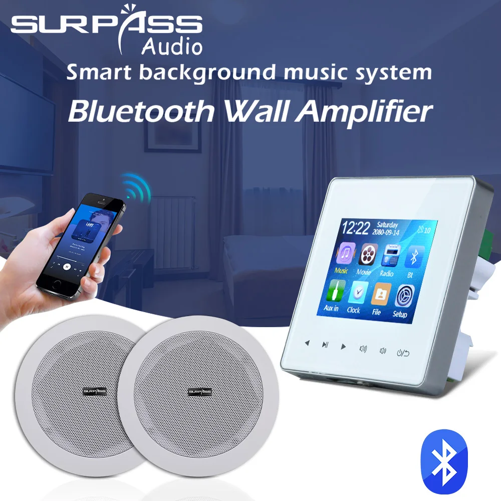Smart Home Bluetooth-compatible Wall Amplifier Fm Radio Doorbell Audio Stereo Bathroom Ceiling Speaker Background Music System