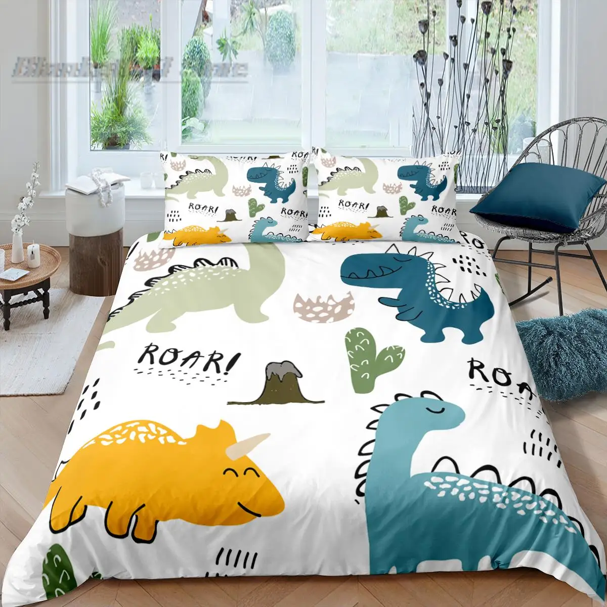 

Cute Cartoon Bedding Set Childish Dinosaur Duvet Cover Sets Comforter for Kids With Pillowcase Single Double Size Bed Clothes