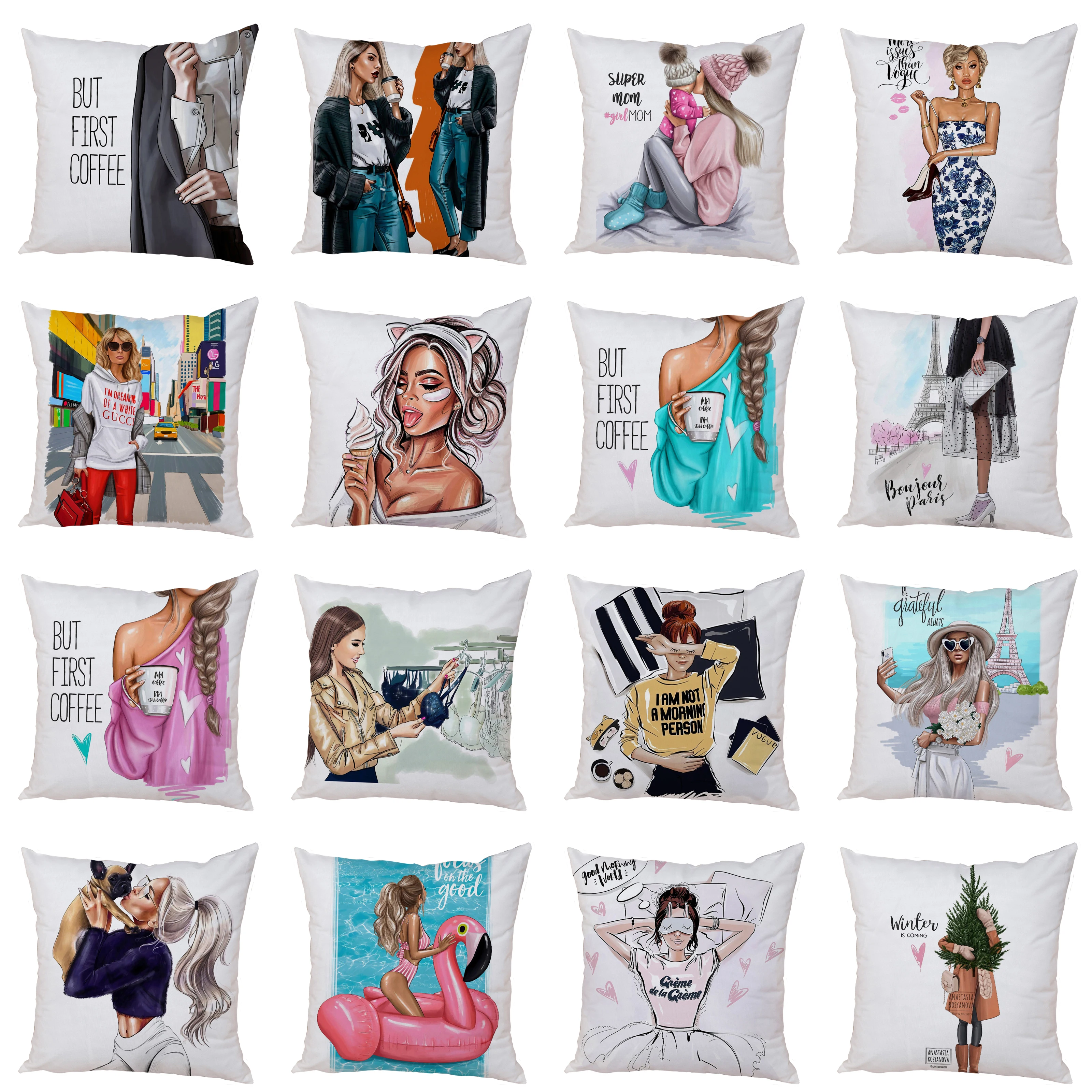 

Mom's love fashion cartoon square pillow cushion cover car sofa office chair soft plush pillowcase home decoration ornaments