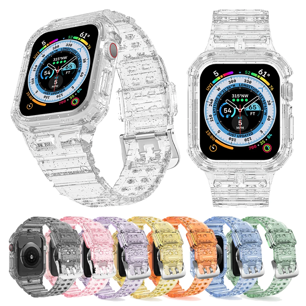 

Case with Strap For Apple Watch Band 44mm 45mm 41mm 42mm 40mm 38mm Correa Transparent Band For iWatch Series 8 7 SE 6 5 Bracelet