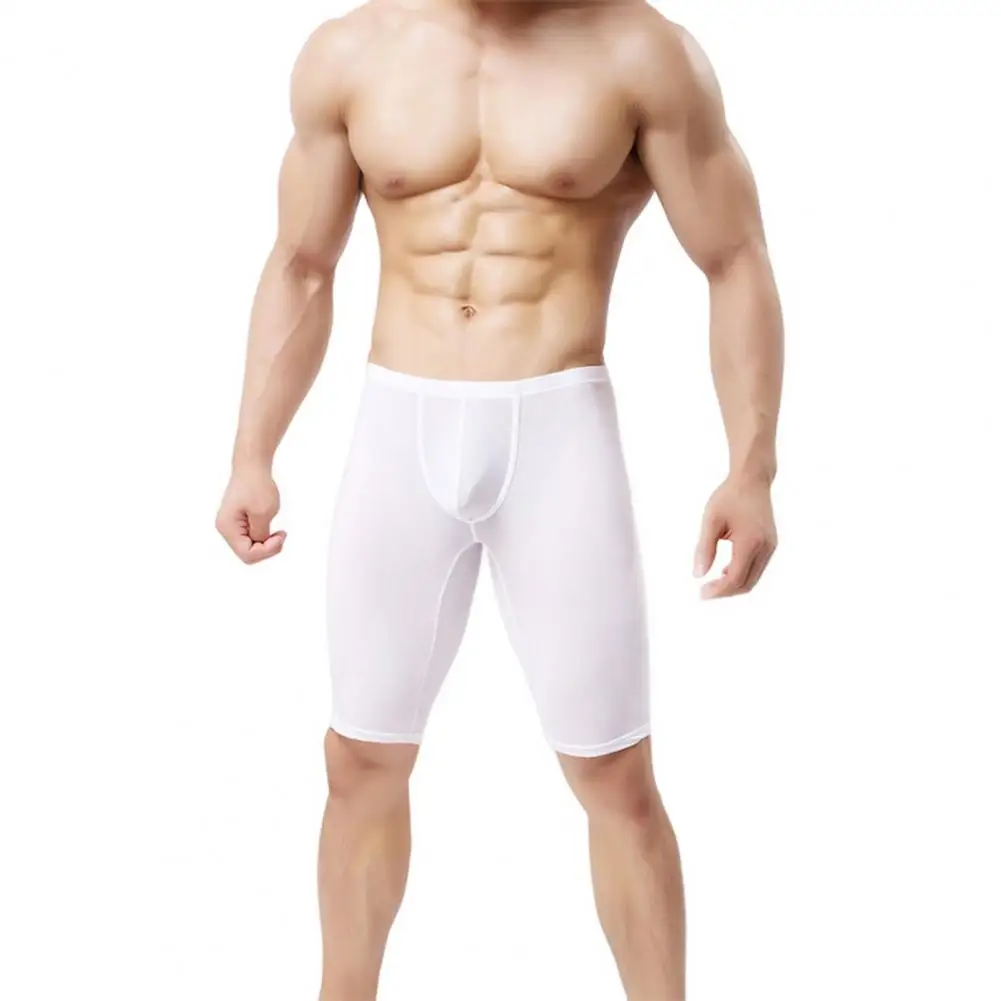 

Sport Shorts Solid Color U Convex Seamless Elastic Mid Waist Ultra-thin Boxers Briefs Bodybuilding Tights Pants Men Clothing