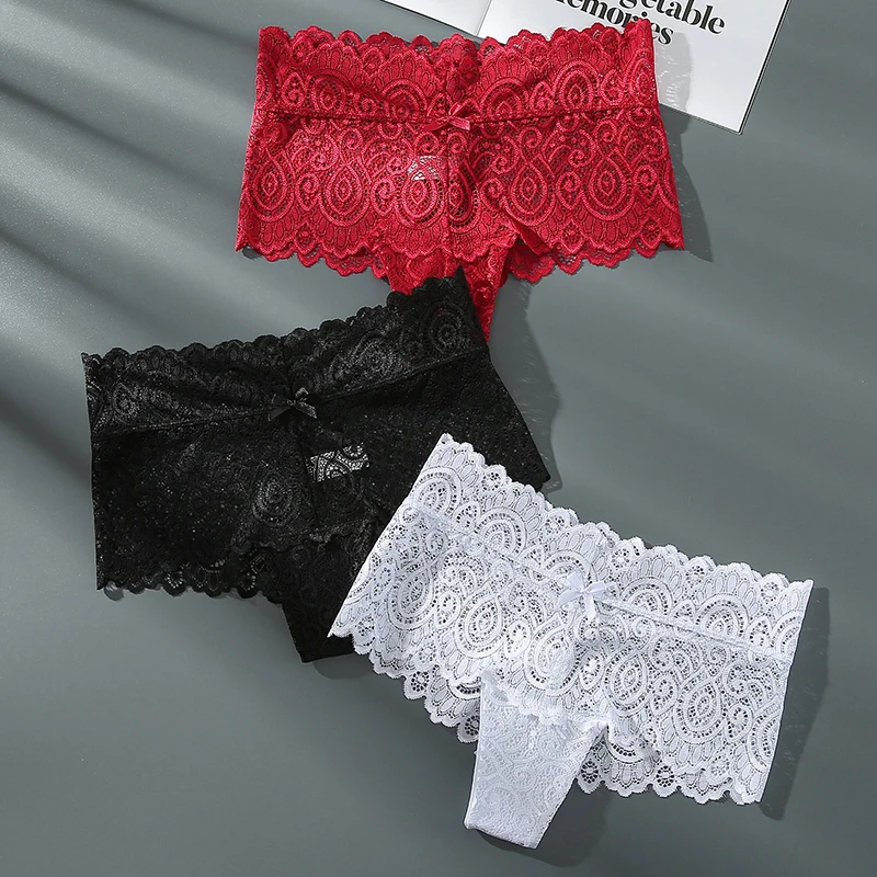 3Pcs/set S-4XL Plus Size Sexy Lace Panties Women Underwear High Waist Briefs G String Panties Sheer Intimates Women's Lingeries
