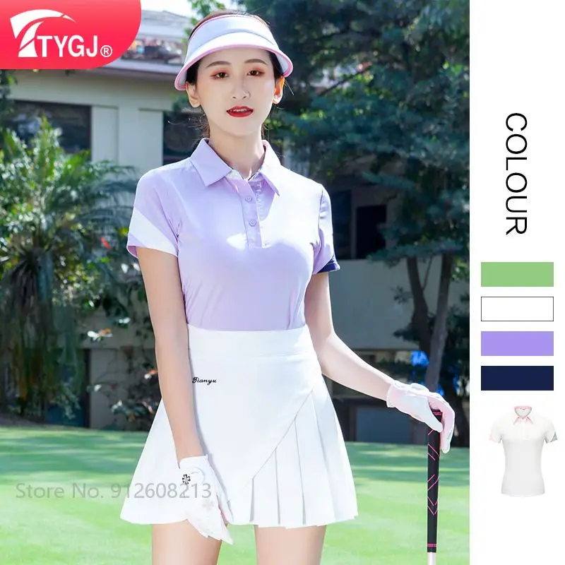 

TTYGJ Golf Women T-shirt Short Sleeve Golf Shirts Female Slim Dry Fit Sports Tops Girls Breathable Anti-Sweat Golfer Polo Tees