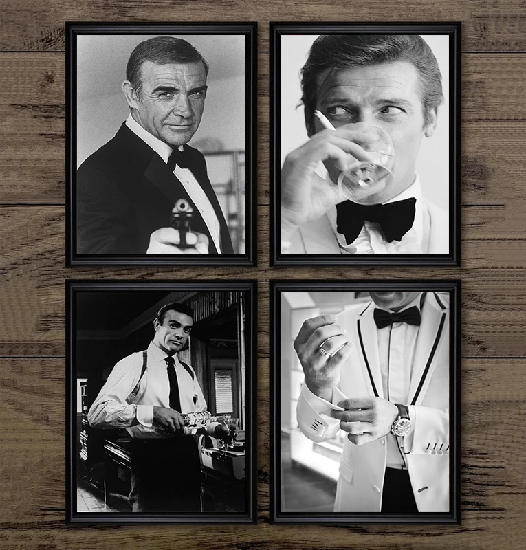 Черно-белый постер из фильма Джеймс Бонд 007 Классическая Ретро Картина на холсте