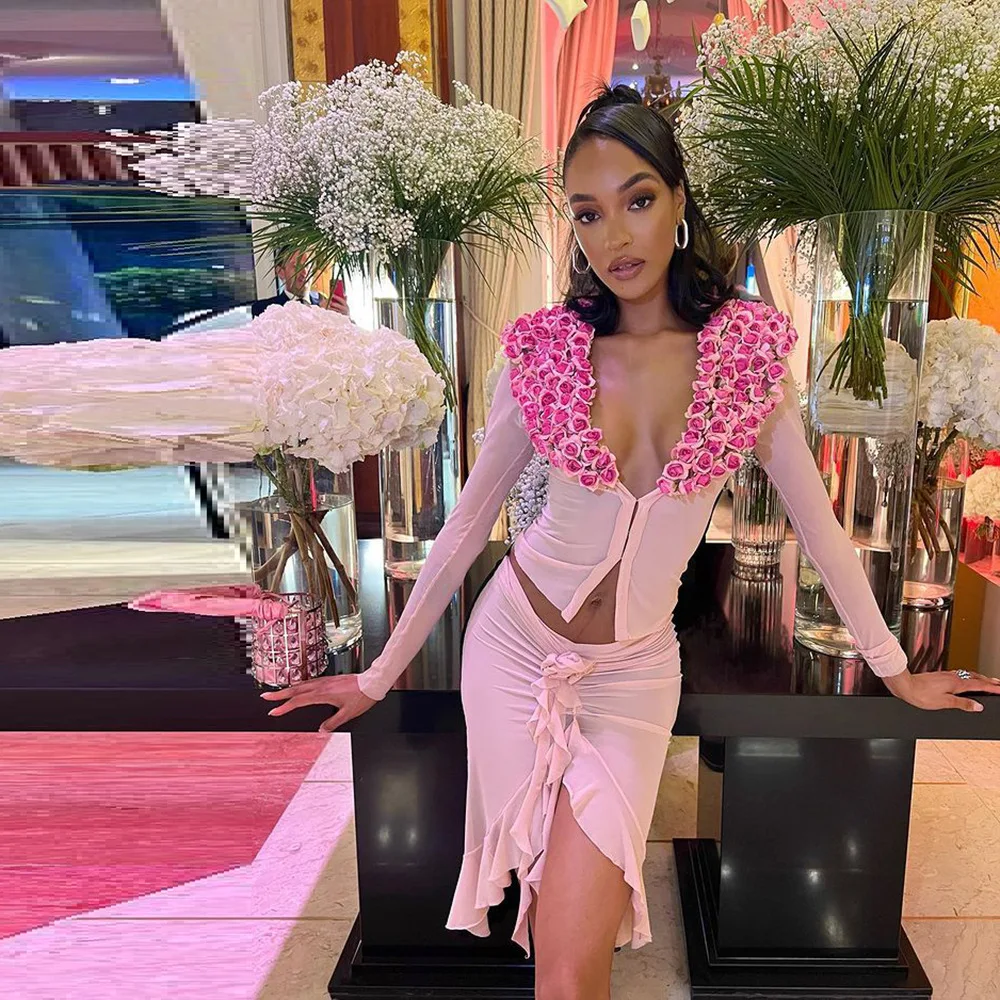 Пикантные комплекты с розовой юбкой 2022 топ цветочным принтом и платье рюшами