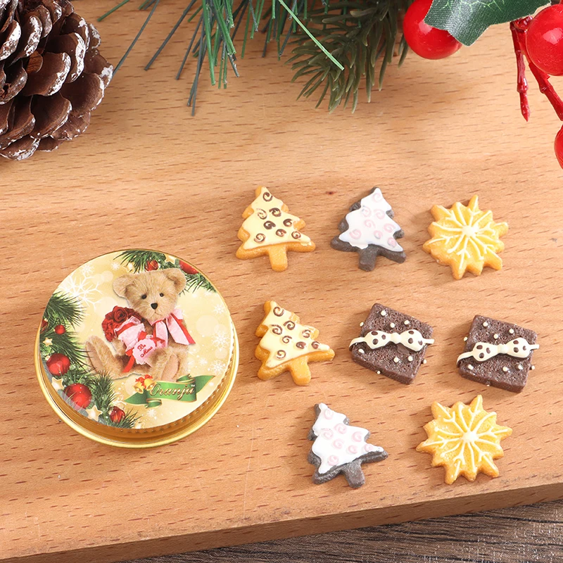 

1 Набор, миниатюрный рождественский кукольный домик, бисквит, снежинка, Рождественская елка, Бабочка, печенье, модель с ящиком для хранения, ...