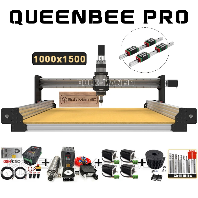 

Silver 1000x1500mm QueenBee PRO CNC Machine Full Kit Linear Rails Upgrade 4Axis Engraver with Enhanced Tingle Tension System