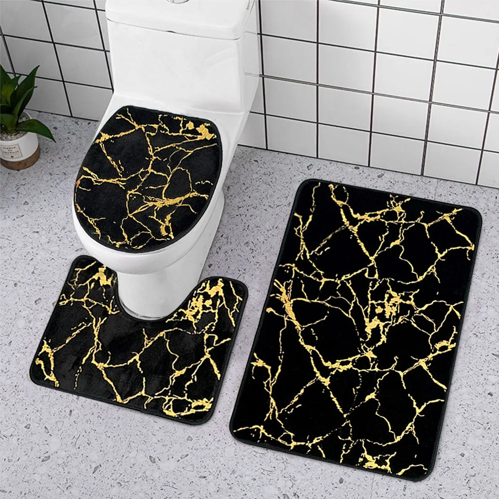 3pcs bathroom toilet mats set gold printing anti slip rugs entrance doormat bath mats toliet lid pad home living room decoration free global shipping