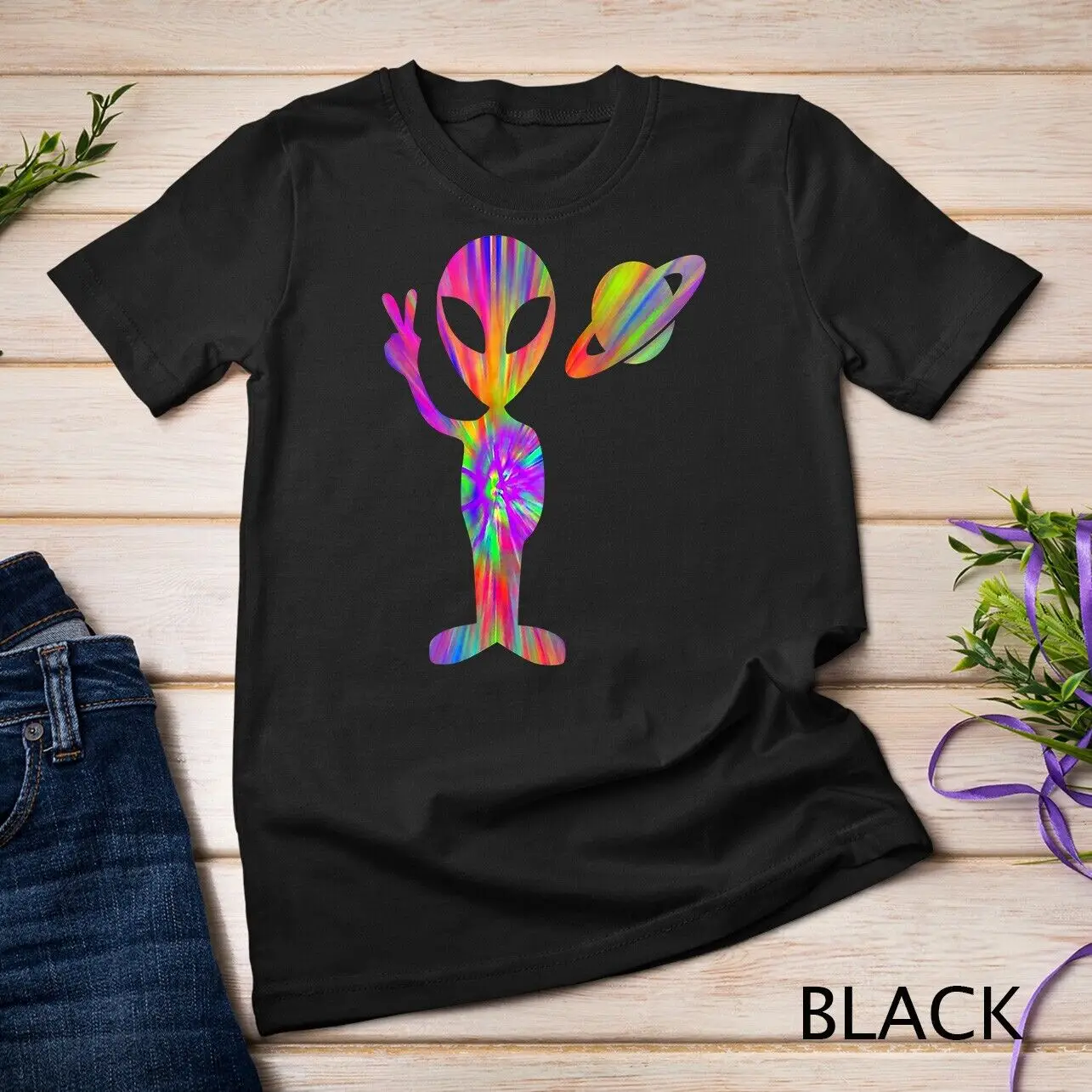 Футболка унисекс Alien Hippie Saturn Silhouette I Aliens UFO Roswell Tie Dye
