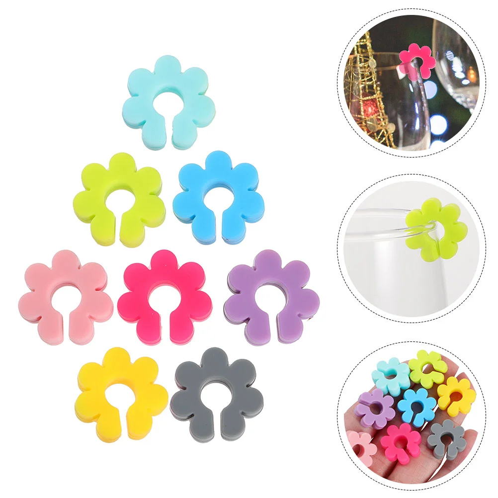 

Glass Markers Charms Drink Cup Silicone Glasses Identifiers Flower Identifier Suction Party Drinks Reusable Identification