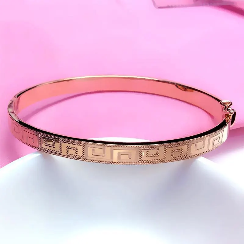 

585 Purple Gold Plated 14K Rose Gold Geometric Bracelet for Women Ethnic Classic Glamour Engagement Jewelry Accessories