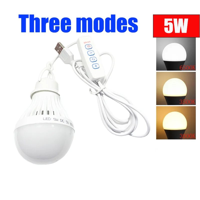 

DC5V Led Camp Light Usb Emergency Bulb 3 Color Dimmable Hanging Tent Lamp for Work BBQ Fishing Repair Out Door Camping Equipment