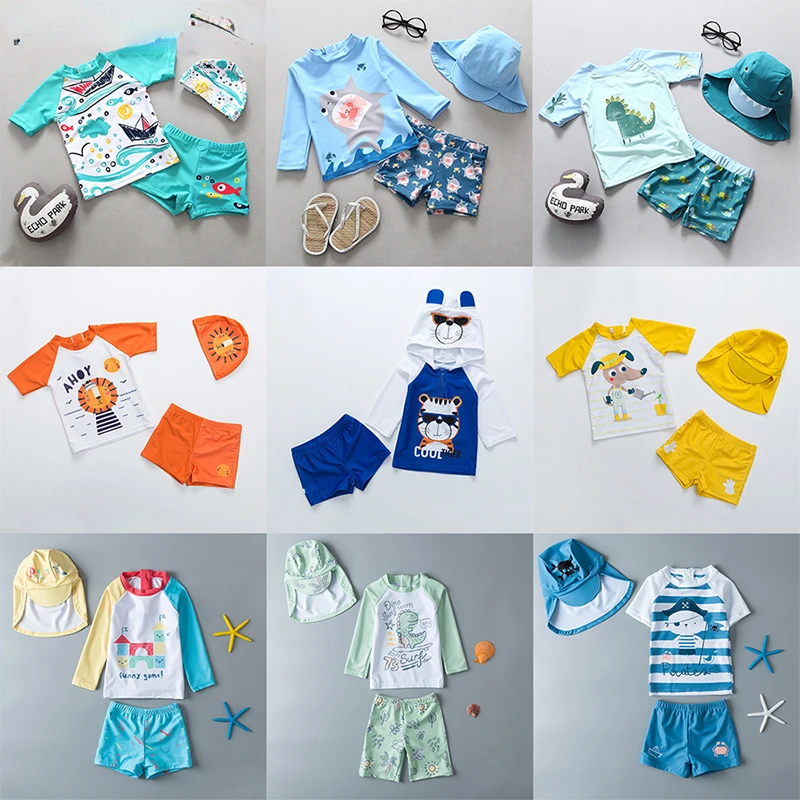 

Swimwear for Children 3 Pieces Long Sleeve Swimsuit Kids Sun UV Protection Baby Bathing Clothes Child Toddler Swimming Suit Boys