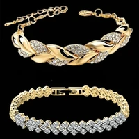 bohemian style women gold bracelet rhinestone leaves chain bangle luxury gold braided wedding jewelry christmas gift jewelry