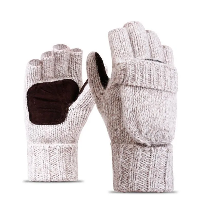 

Half-finger Clamshell Woolen Gloves Men's Knitted Winter Women's Plus Velvet Thickening Riding Warm Wool Gloves
