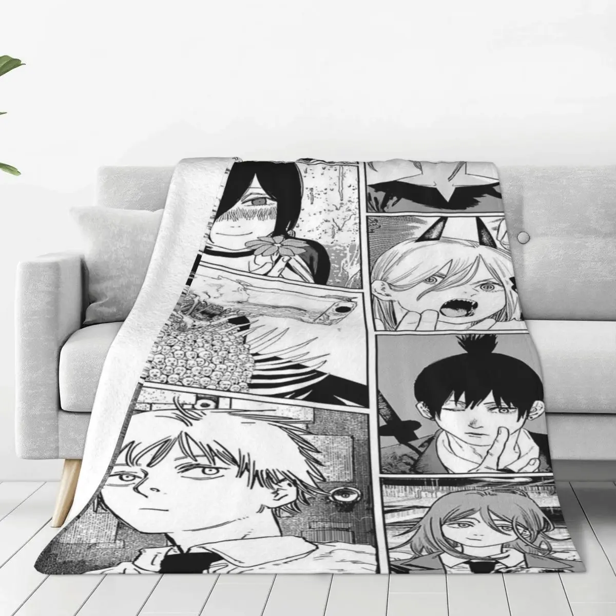 

Chainsaw Man Plaid Blankets Sofa Cover Flannel Winter Denji Makima Anime Thin Throw Blankets for Sofa Bedroom Plush Thin Quilt