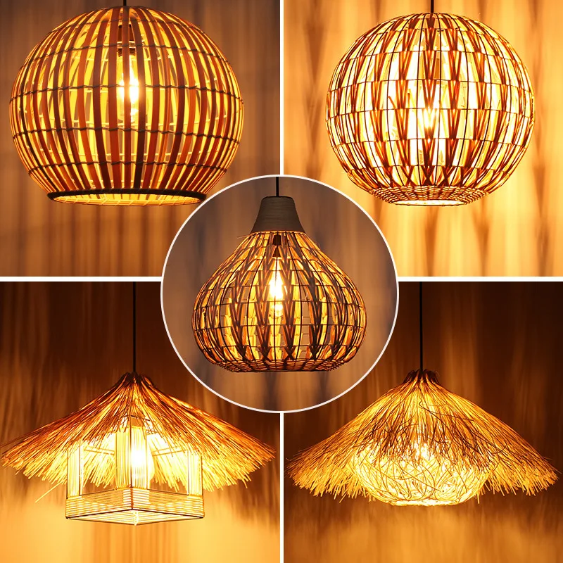 

Modern Rattan Chandelier Hand-woven Round Bird's Nest House Straw Hat Creative Pastoral Hotel Restaurant Cafe Home Decoration