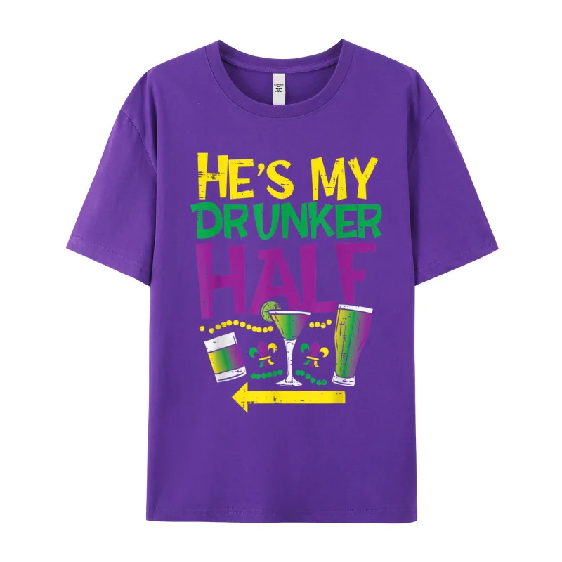 Retro Male Tops Tees Hes My Drunker Half Matching Letter T Shirt All Cotton Short Sleeve Leisure T-Shirt Round Neck