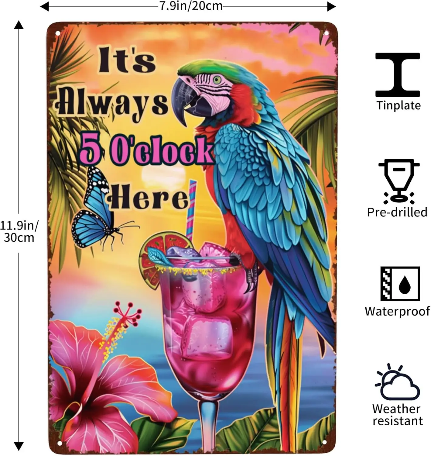 OMMY Decor 8 x 12 дюймов 5 часов Somewhere Metl Br Sgn Hppy She Shed Mn Cve