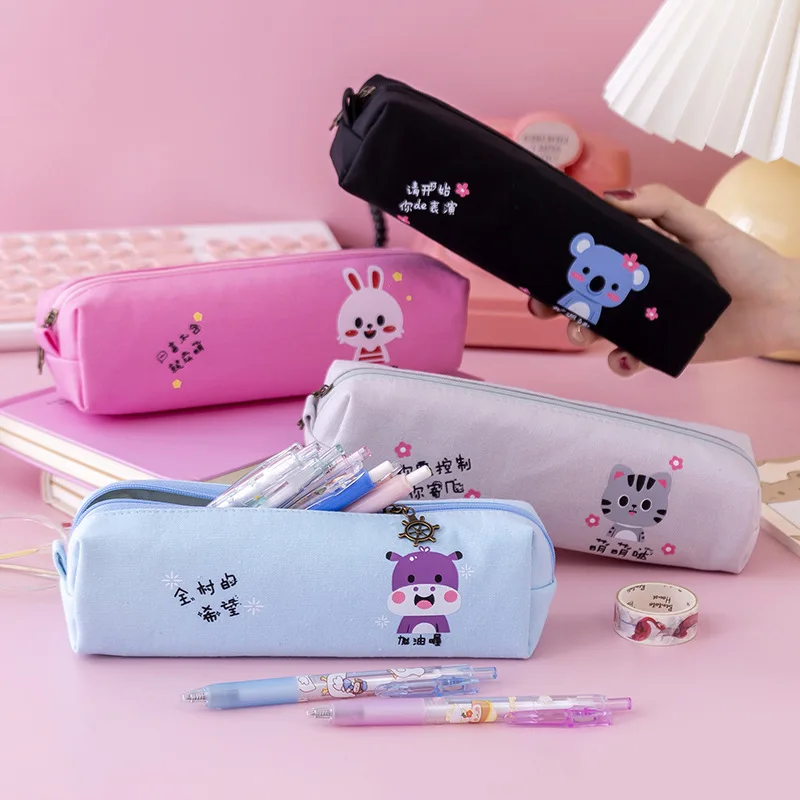 

Lovely Girl Canvas Pencil Case Cute Kawaii Cartoon Fabric Zipper Animal Pencil Bag For Kids School Supplies