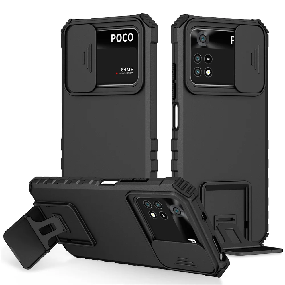 

HUIKAI Case for Xiaomi 11T Poco M4 M3 X4 Pro/Redmi Note 11 11S 10 9 Pro Max Built Stand Slide Armor Military Grade Rugged Cover