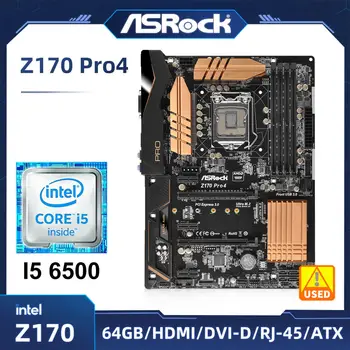 1151 Motherboard ASRock Z170 Pro4 set with intel Core I5 6500 cpu Z170 Motherboard 4×DDR4 64GB PCI-E 3.0 M.2 6×SATA III USB3.0 1