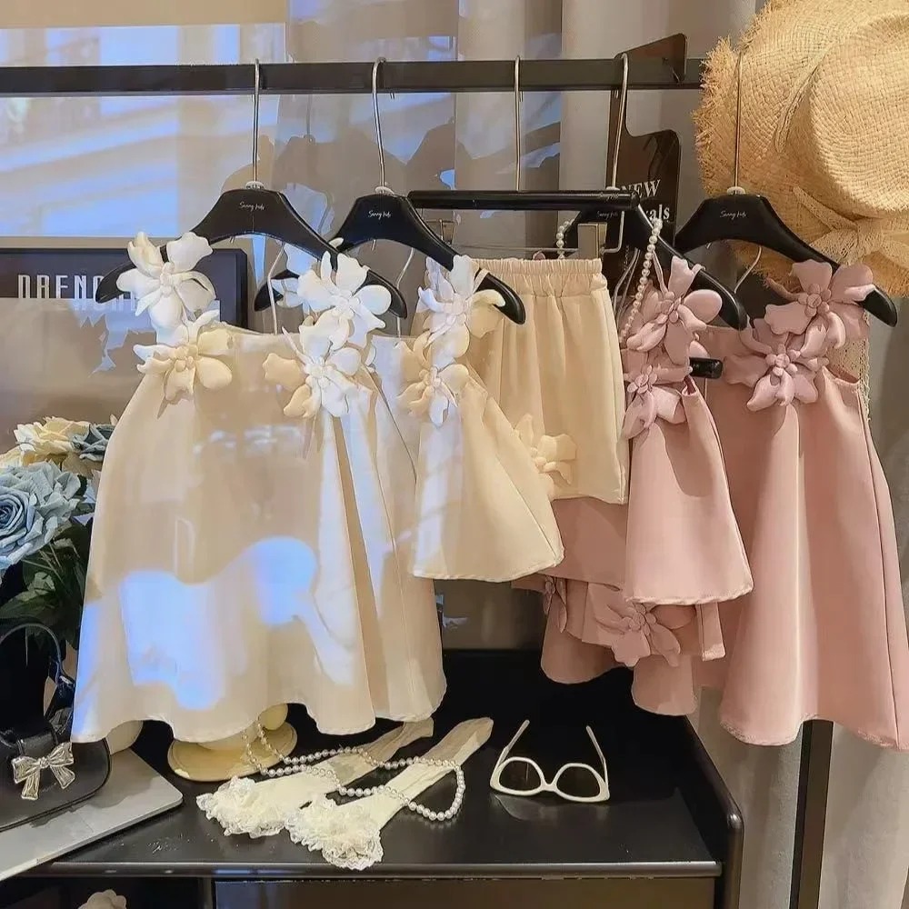 Платье для девочек с цветочным декором корейская версия однотонные платья