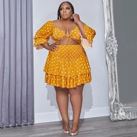 plus size women sets polka dot print shirts and dresses 2022 summer fashion two piece sets sexy v neck clothes female outfit