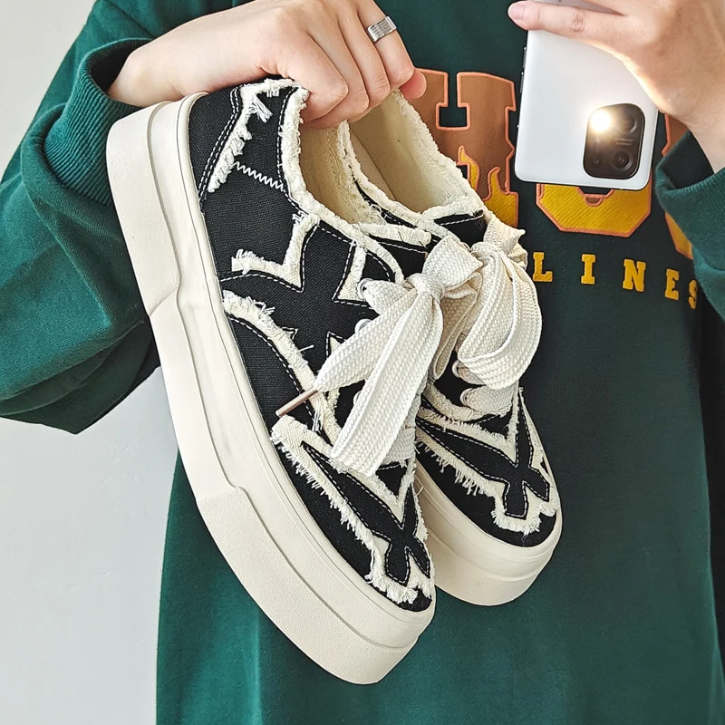 2024 Spring and Summer Zipper Online Celebri Couple Shoes Chic Personali Men's Ulzzang Canvas Sports Board Platform...